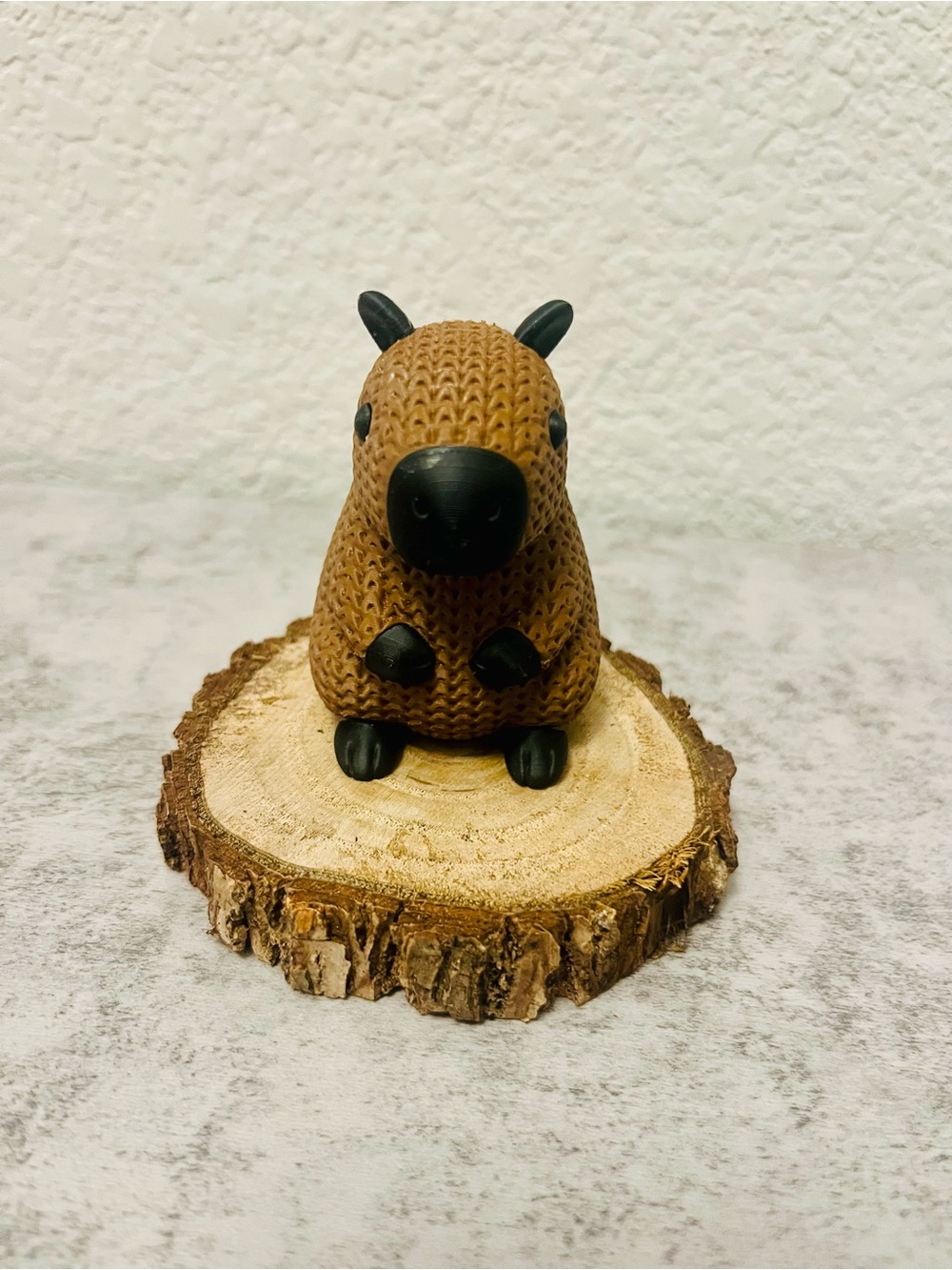 Knitted Brown Capybara Figurine with Black Accents